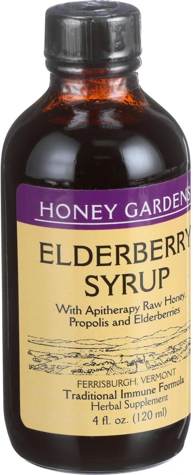 Honey Gardens Apiaries Elderberry Syrup - Apitherapy Raw Honey - Propolis and Elderberries - Cough - 4 oz