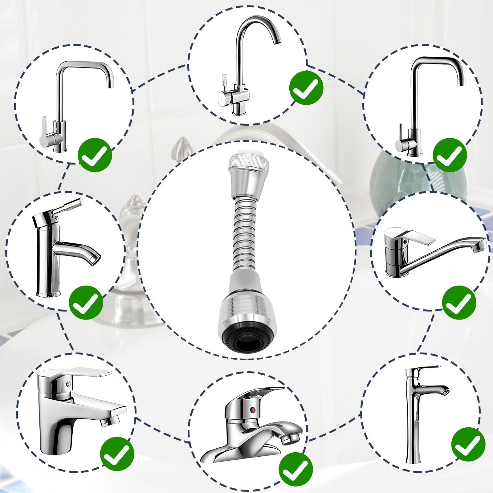 VEGCOO 3Pcs Aireador Grifo Cocina, Alargador Grifo Giratorio 360°, Adaptador Grifo Cocina, Grifo de Ahorro de Agua Extensor Grifo para Cocina y Baño
