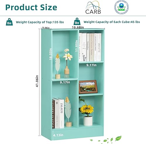 Miniatura 2 de LEYAOYAO Estantería de 5 cubos con base, estantería moderna de 3 niveles verde menta para niños, estantes anchos de pie, estante organizador de