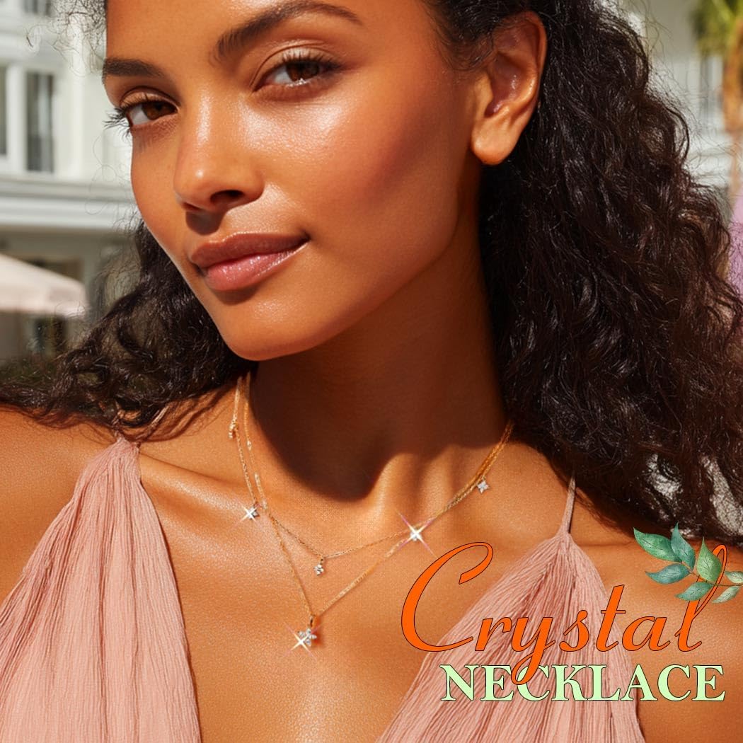 ACEDRE Gold Layered Dainty Necklace Stack Sparkly Small Pendant Chain for Women - Image 3