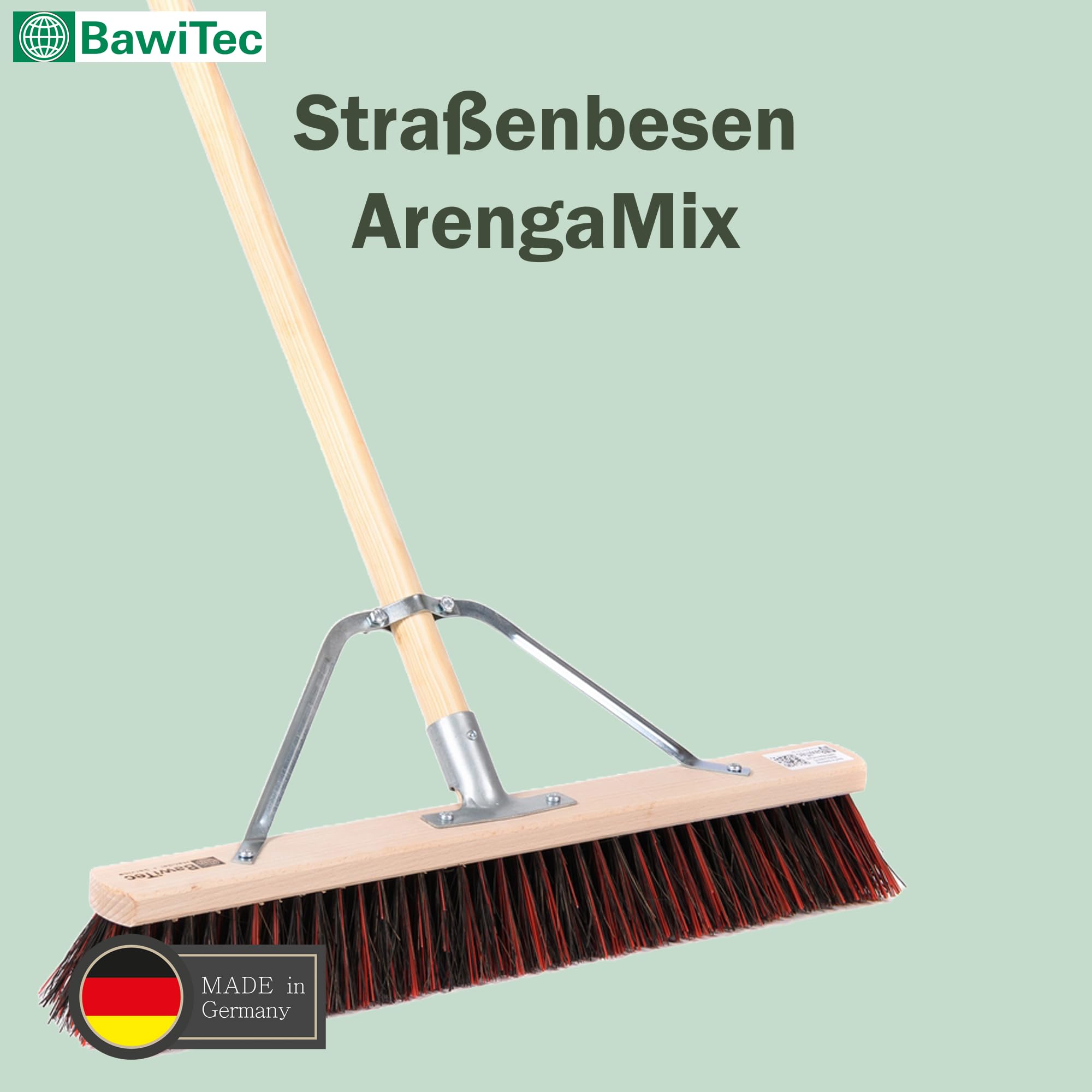 Spezial Besen 60cm mit Stiel 160cm ArengaMix Borsten Stabi Straßenbesen | Arenga-Elaston-Borsten-Mix, Speziellem Stielstabilisator, Robust und stabil, Für groben und feinen Schmutz