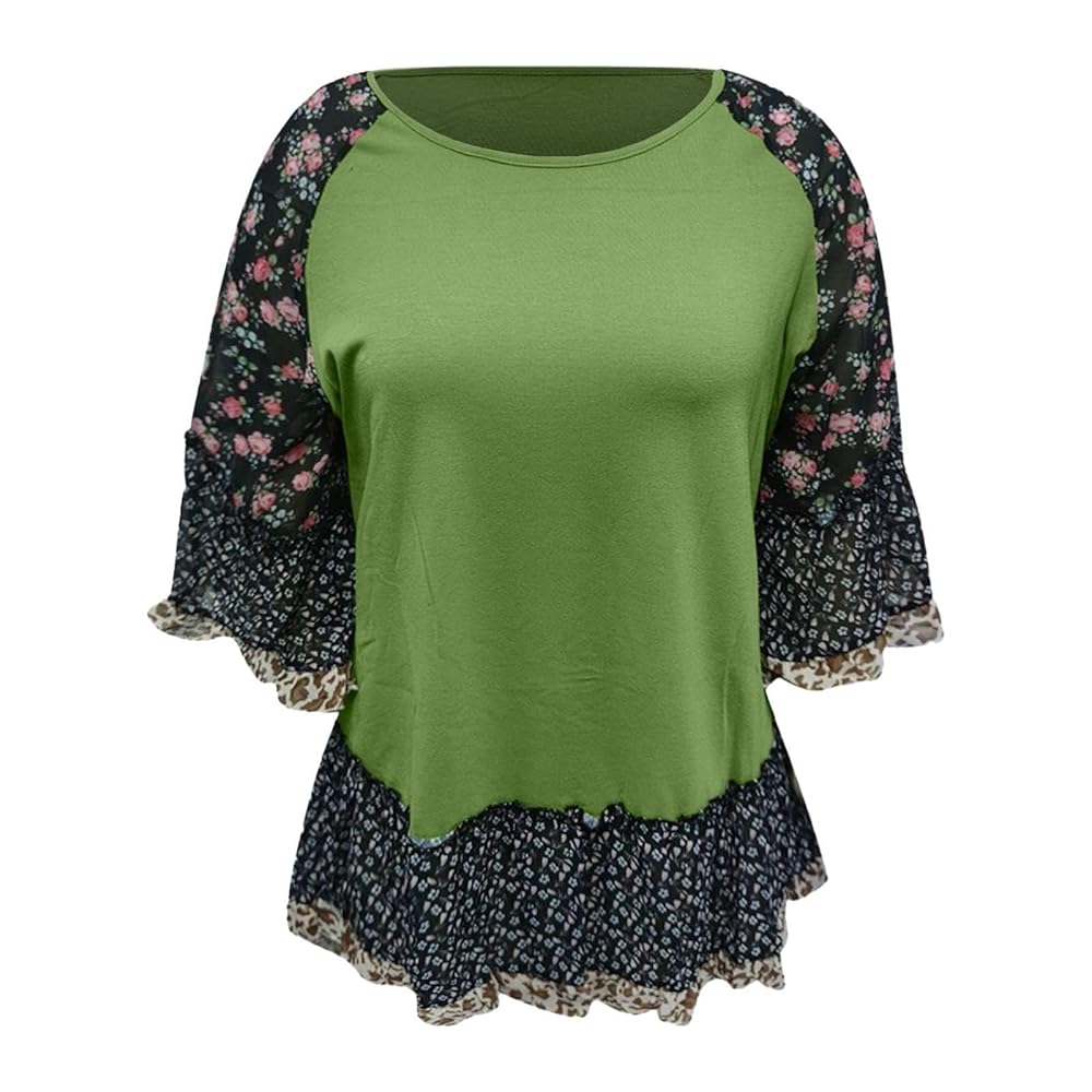 Damen T-Shirt Mit Fledermausärmeln - Oversize Blumenmuster Cropped Shirt