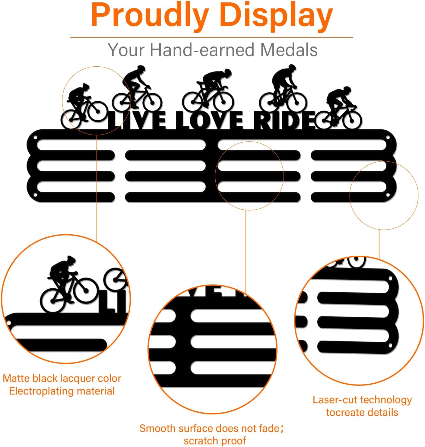 SUPERDANT Bicycles Medal Hanger Display Live Love Ride Sports Award Metal Holder Rack Iron Medal Rack Organizer Ribbon Wall Mounted Race Metal Hanger Gifts for Athletes Kids