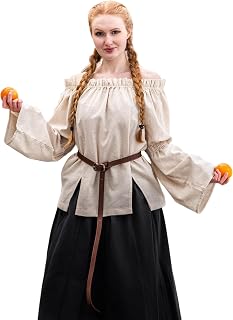 Women's Blouse Coletta Off Shoulder Voluminous Sleeves Carnival Halloween Cosplay LARP Medieval Tunic Costume Viking Cotton