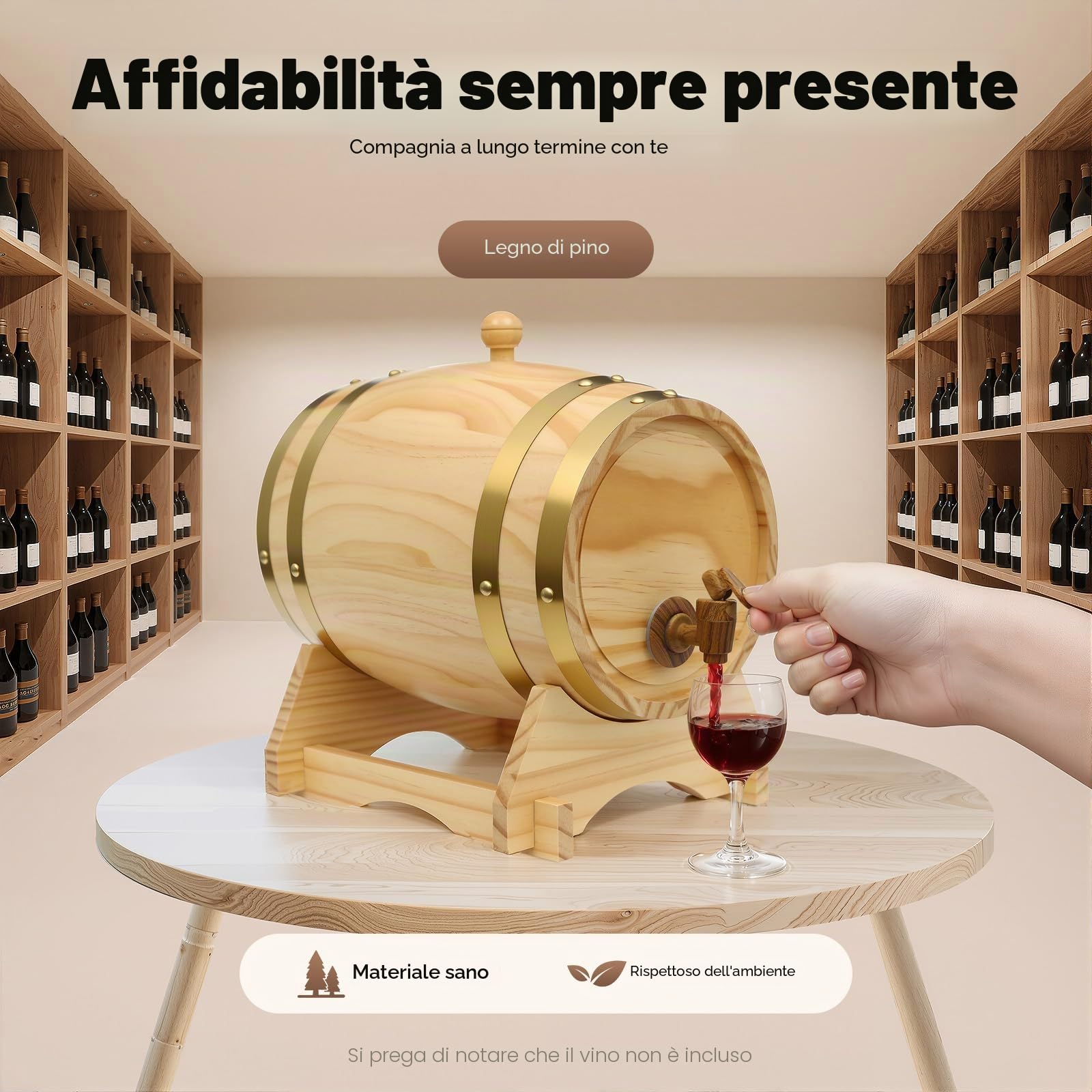 Barile di legno da 5 litri, in legno di pino, botte di vino con becco e rubinetto, per whisky, bourbon, rum, brandy, tequila, vino, birra