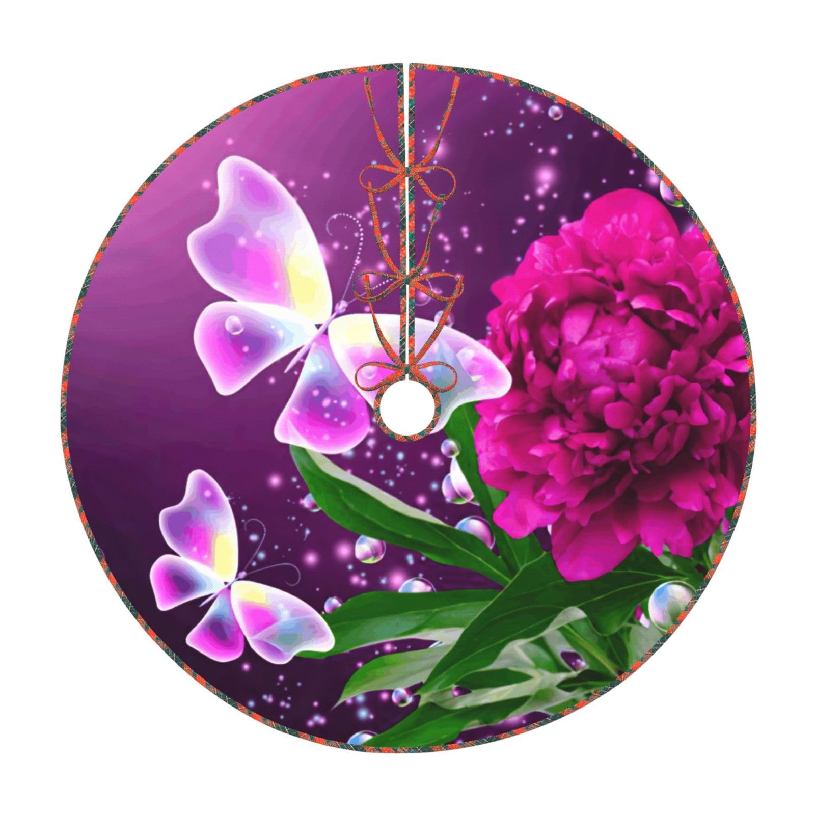 Jupe de sapin de Noël lavable violette, tapis protecteur floral contre les épines