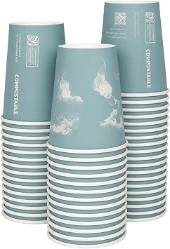 ECO PRODUCTS Compostable Disposable World Art 12oz Large Coffee Cups, Pack of 50, Renewable Hot Paper Cup, Plant Based PLA Lining, Color Coded