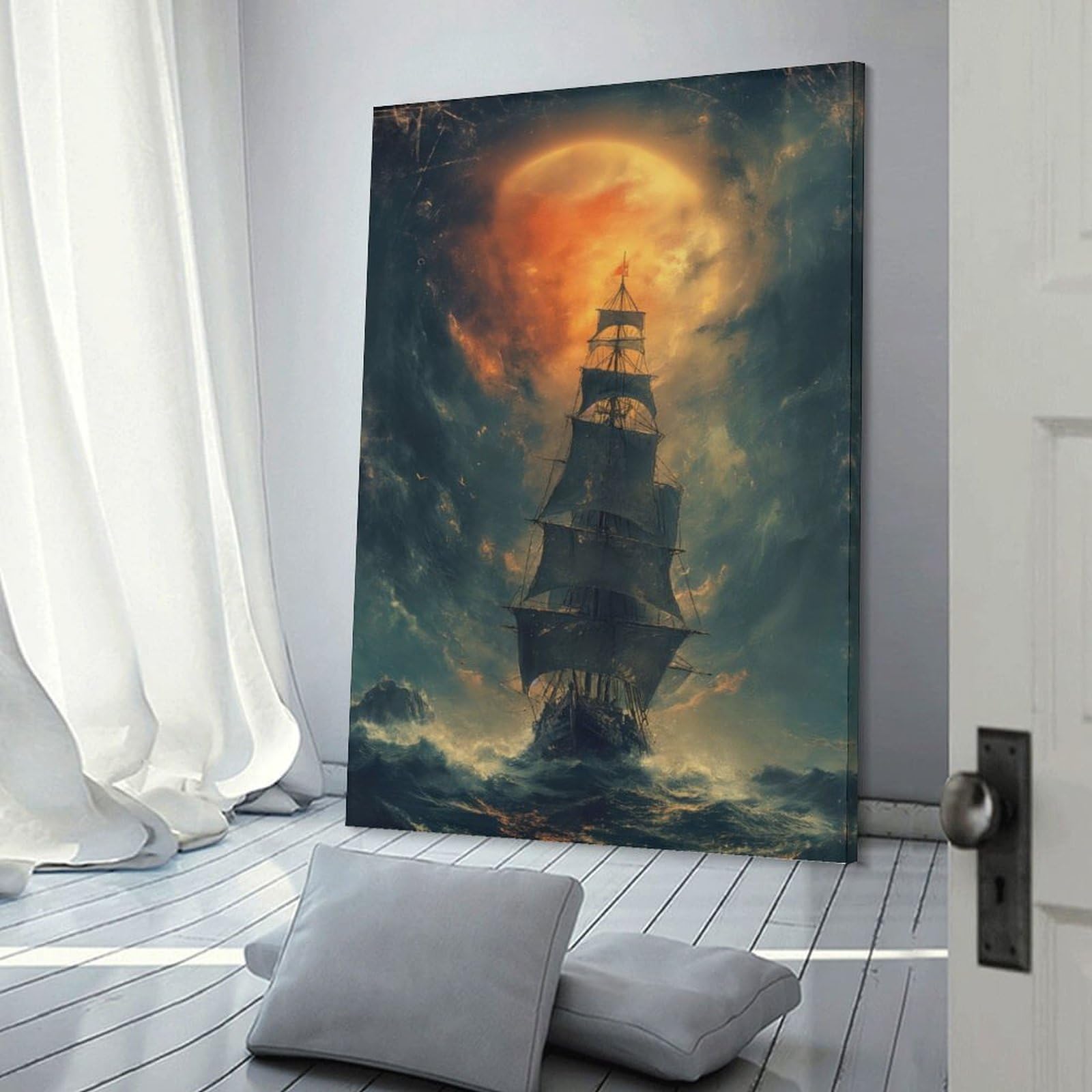 Junmoney Decorative Wall Artwork Vintage Ship in Stormy Sea, 12x18inch(30x45cm), for Corridors, Hallways Or Apartment Entries, Wall Decor to Refresh Empty Corners