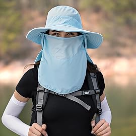 Sun Hats for Men Women Fishing Hat UPF 50+ Breathable Wide Brim Summer UV Protection Hat with Face Cover & Neck Flap