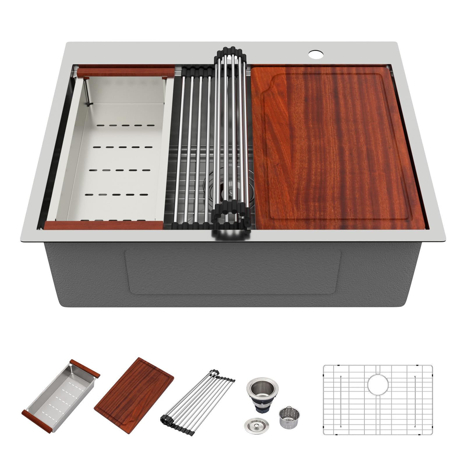 28 Inch Drop In Kitchen Sink - Beslend Stainless Steel Ledge Workstation Sinks 16 Gauge Top Mount Handmade Welding Large Single Bowl Over Counter