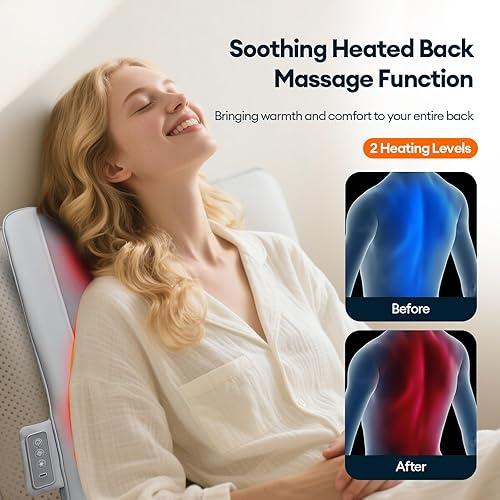 Miniatura 7 de IeBilif Masajeador de espalda con calor, masaje 3D enrollado hacia arriba y hacia abajo para cuello y hombro, masajeador inalámbrico con calefacción