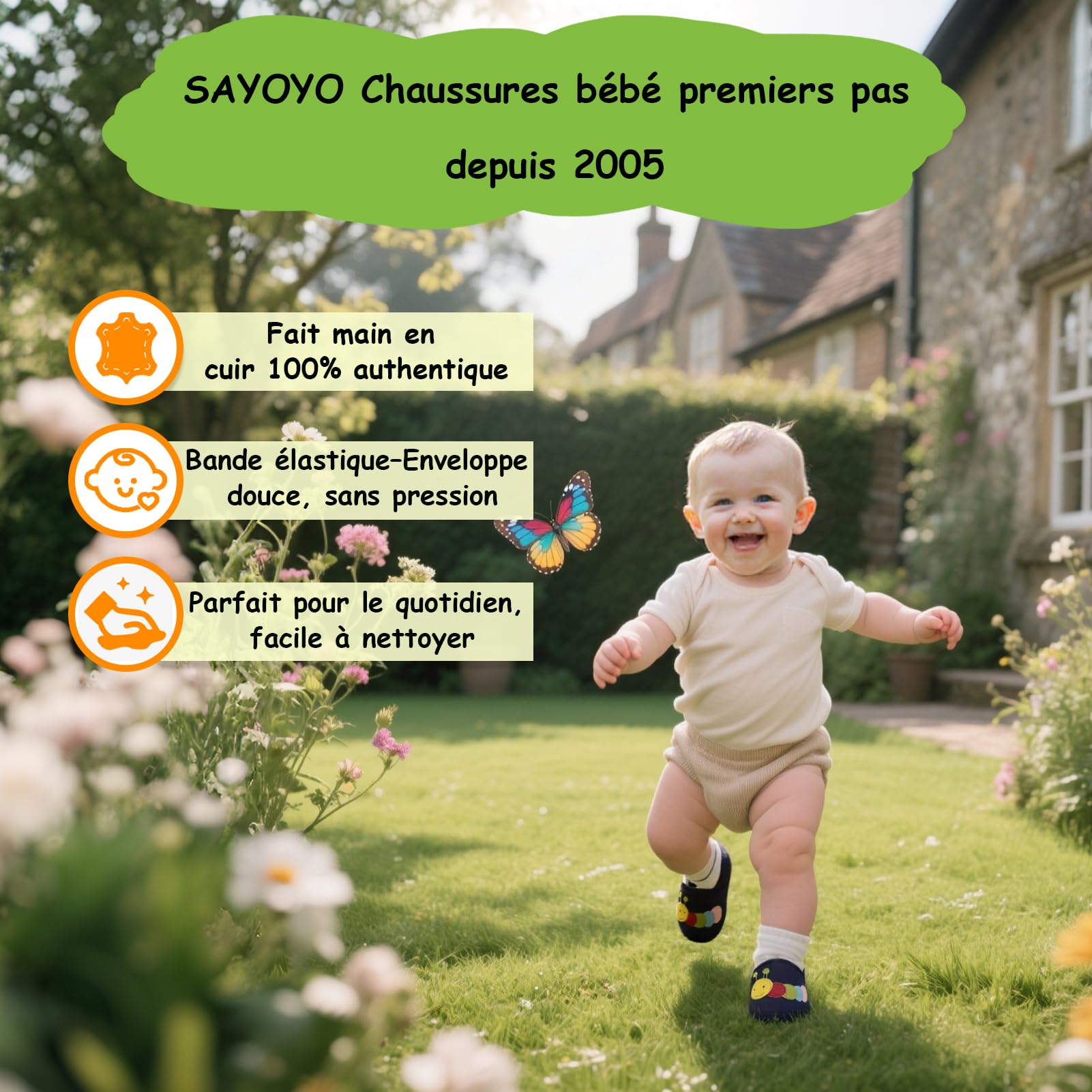 SAYOYO Fleur de Prunier Chaussures de bébé en Cuir Souple Chaussures Semelle Douce - 3