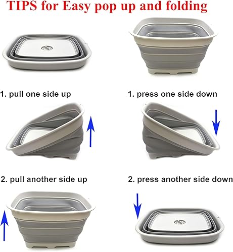 Miniatura 7 de SAMMART Bandeja plegable de 15 litros (3.9 galones) con tapón de drenaje, lavabo plegable, bañera portátil para lavar platos, bandeja de