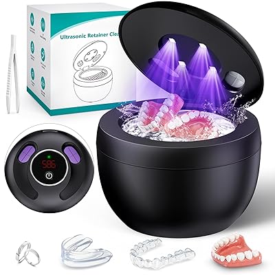 Upgraded Ultrasonic Retainer Cleaner Machine, 45kHz Ultrasonic Dentures Cleaner for Night Guards, Braces, Aligner, Toothbrush, Jewelry and More, 200ML Capacity, White