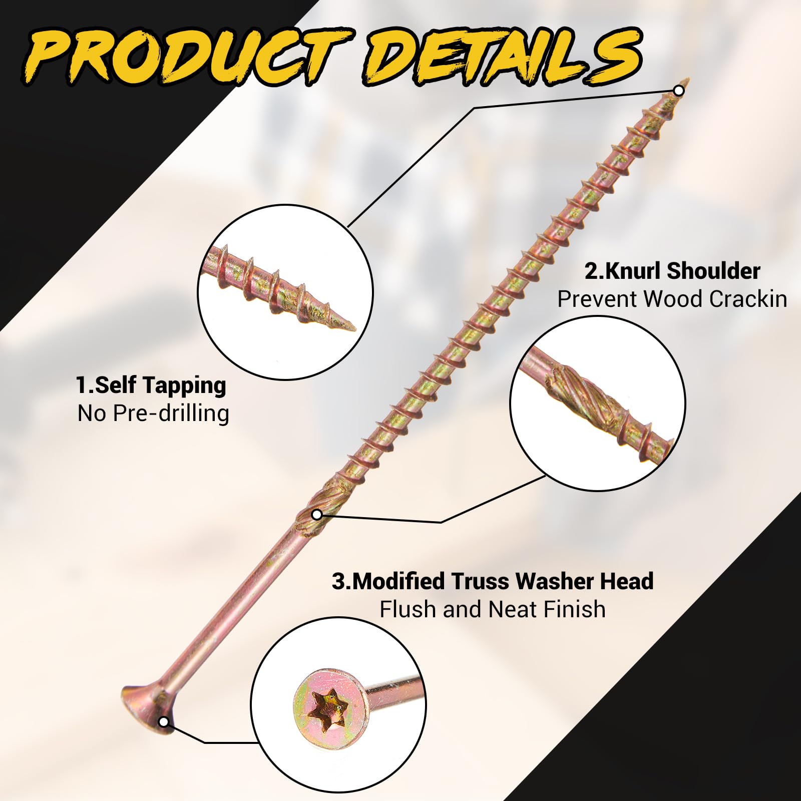Blulu 1000 tornillos multiusos para cubierta, exterior revestido, tornillos de madera para cubierta con revestimiento protector para construcción, reparación