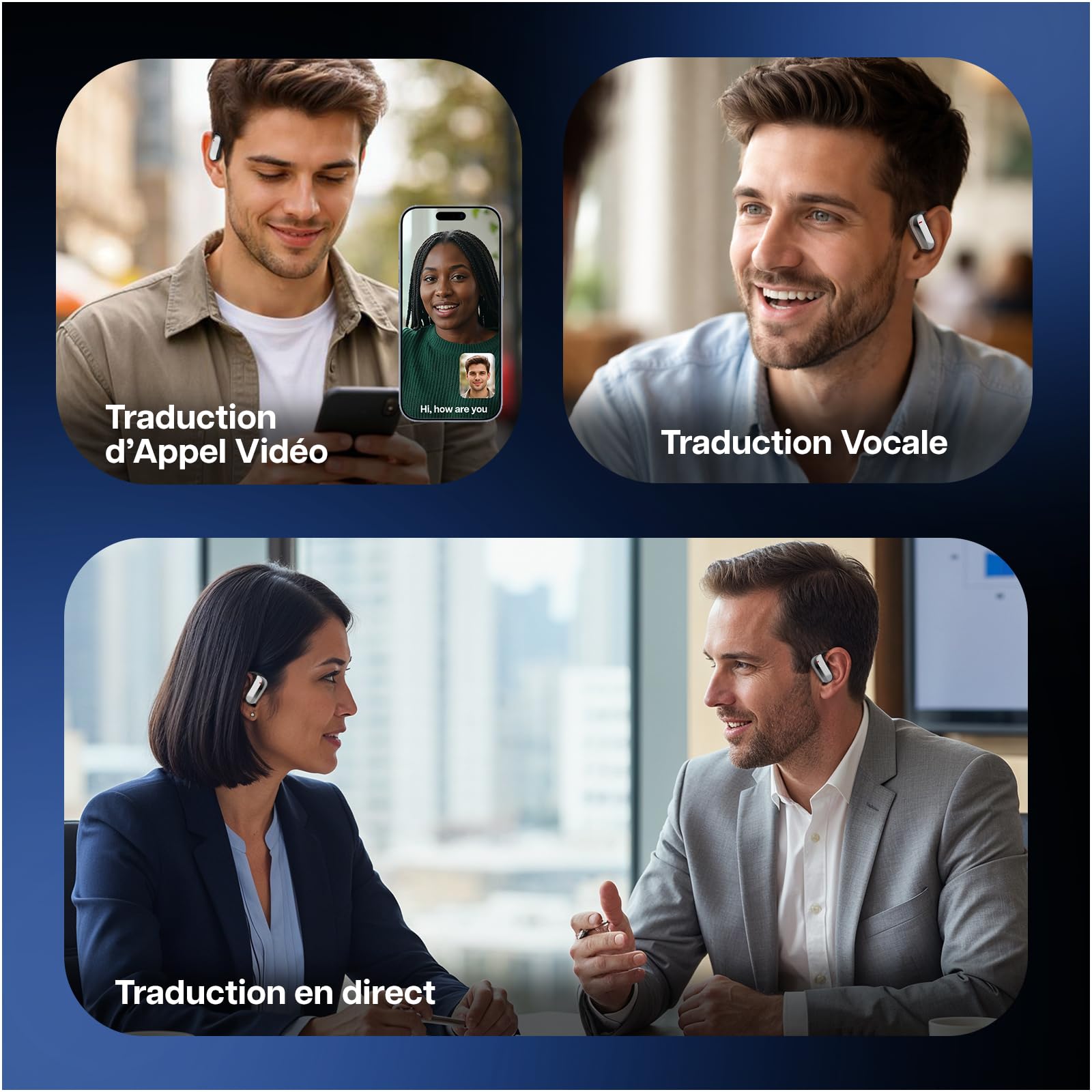 MMOBIEL Écouteurs Traducteurs IA Instantanés Traduction en Temps Réel 148 Langues, Bluetooth, Casque Open-Ear – 90 h Veille, 400 mAh – pour Musique, Appels, Traduction, Voyage & Travail