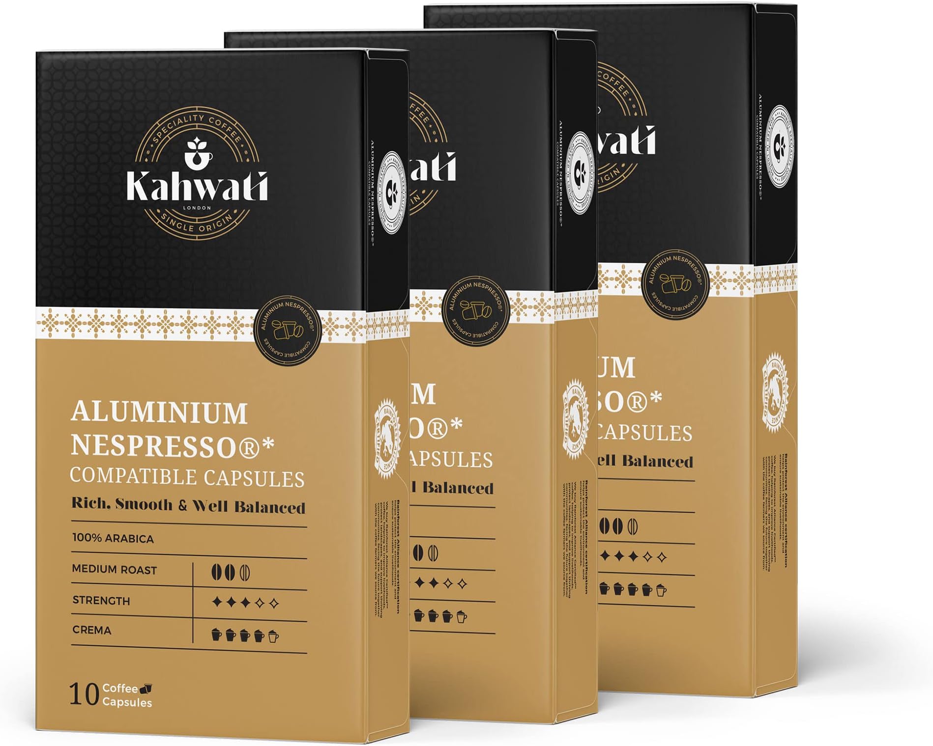 Kahwati | Coffee Pods | Nespresso Compatible Coffee Capsules | Organic, RFA Certified & 100% Recyclable Coffee Capsules | Dark & Medium Roast | Made in UK (Medium Blend, 30 Capsules)