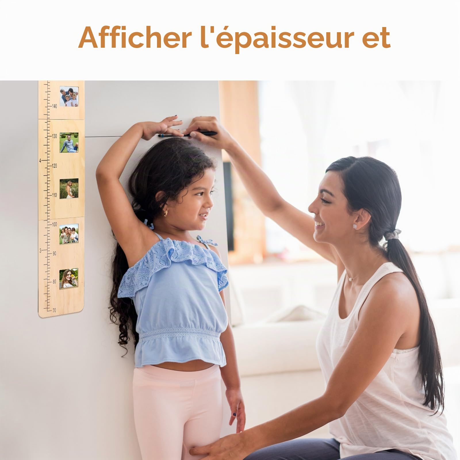Bois Massif, Toise pour Chambre d'enfant Personnalisée, 70-190 cm - Toise Enfant Bois, Hauteur Mesure pour Enfants en Bois avec Cadre Photo, Cadeau Personnalisé pour Enfants et Bébés