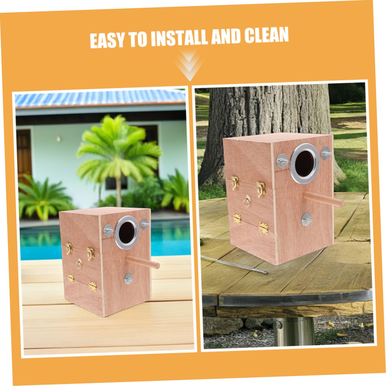 NOLITOY Caja Nido de Madera para Periquitos con Soporte Perchero Colgante Exterior Refugio de Cría Seguro y para Agapornis y Cacatúas Diseño Ahorrador de para Jaulas