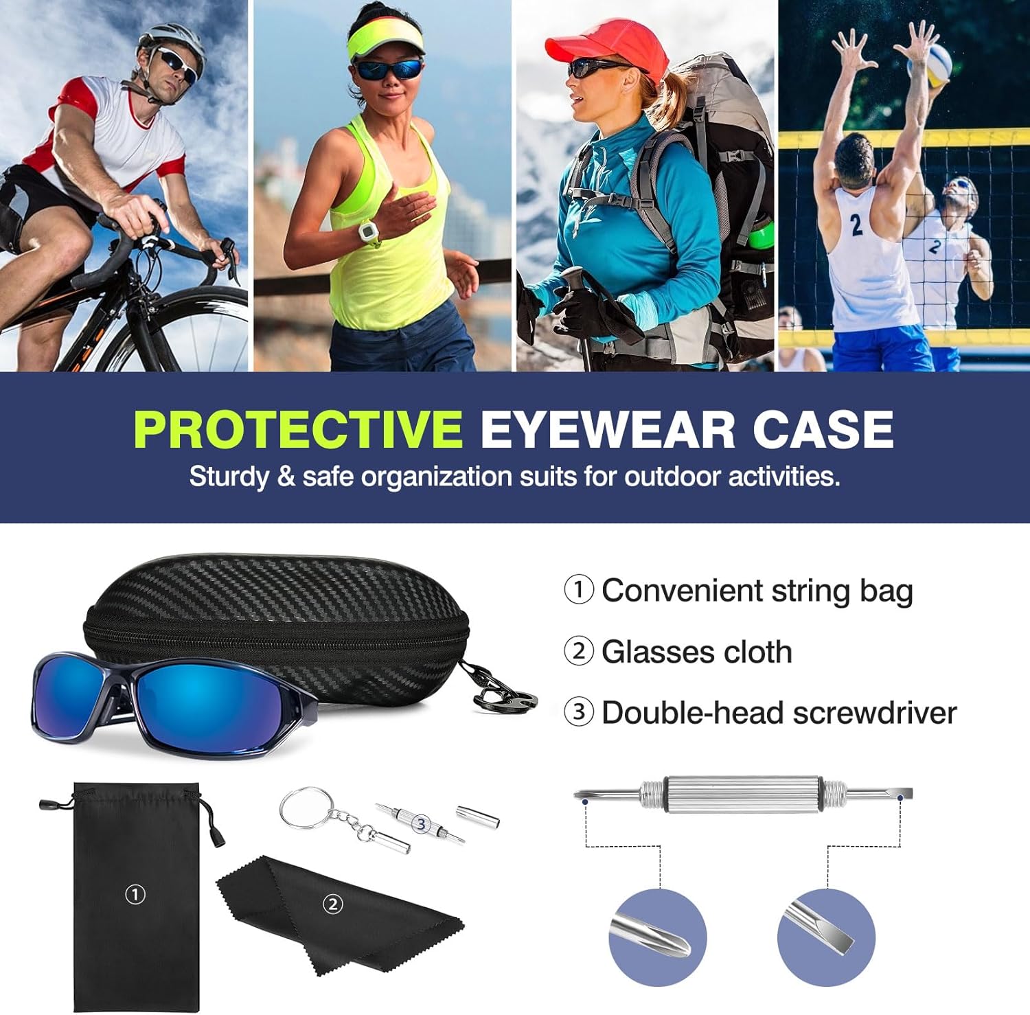 MoKo Semi Hard Shell Sunglasses Case, Unisex Protective Eyeglass Case Glasses Case Holder with Metal Hanging Hook - Image 2