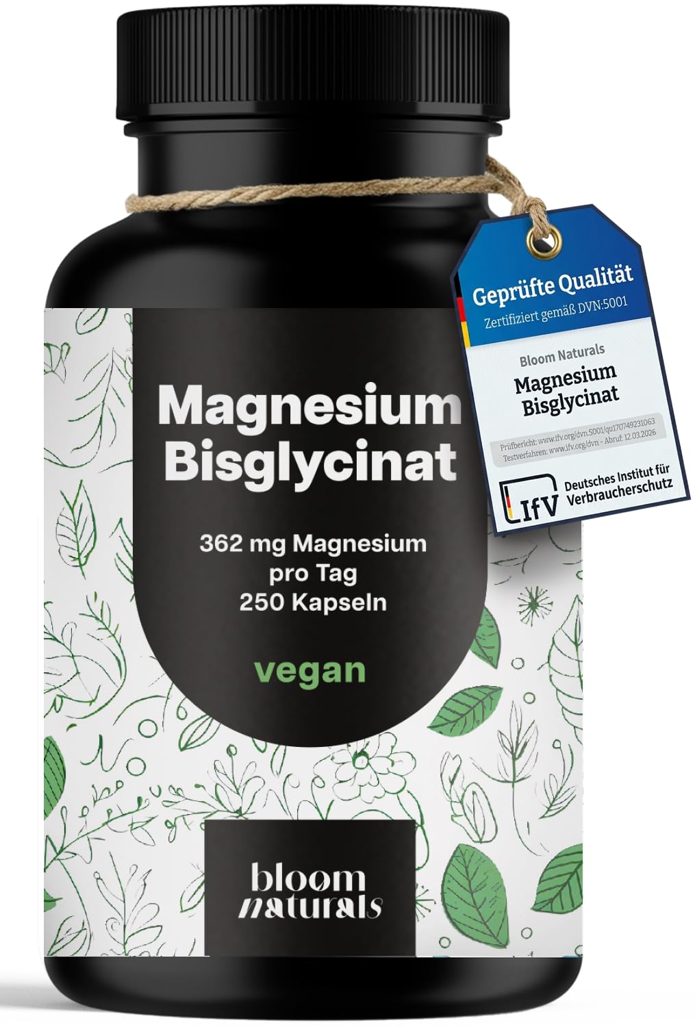 Magnesium Bisglycinat Hochdosiert - 250 Kapseln - 362 mg Magnesium Glycinat pro Tag - Vegan & Produziert in Deutschland - Laborgeprüft - Verpackung kann variieren