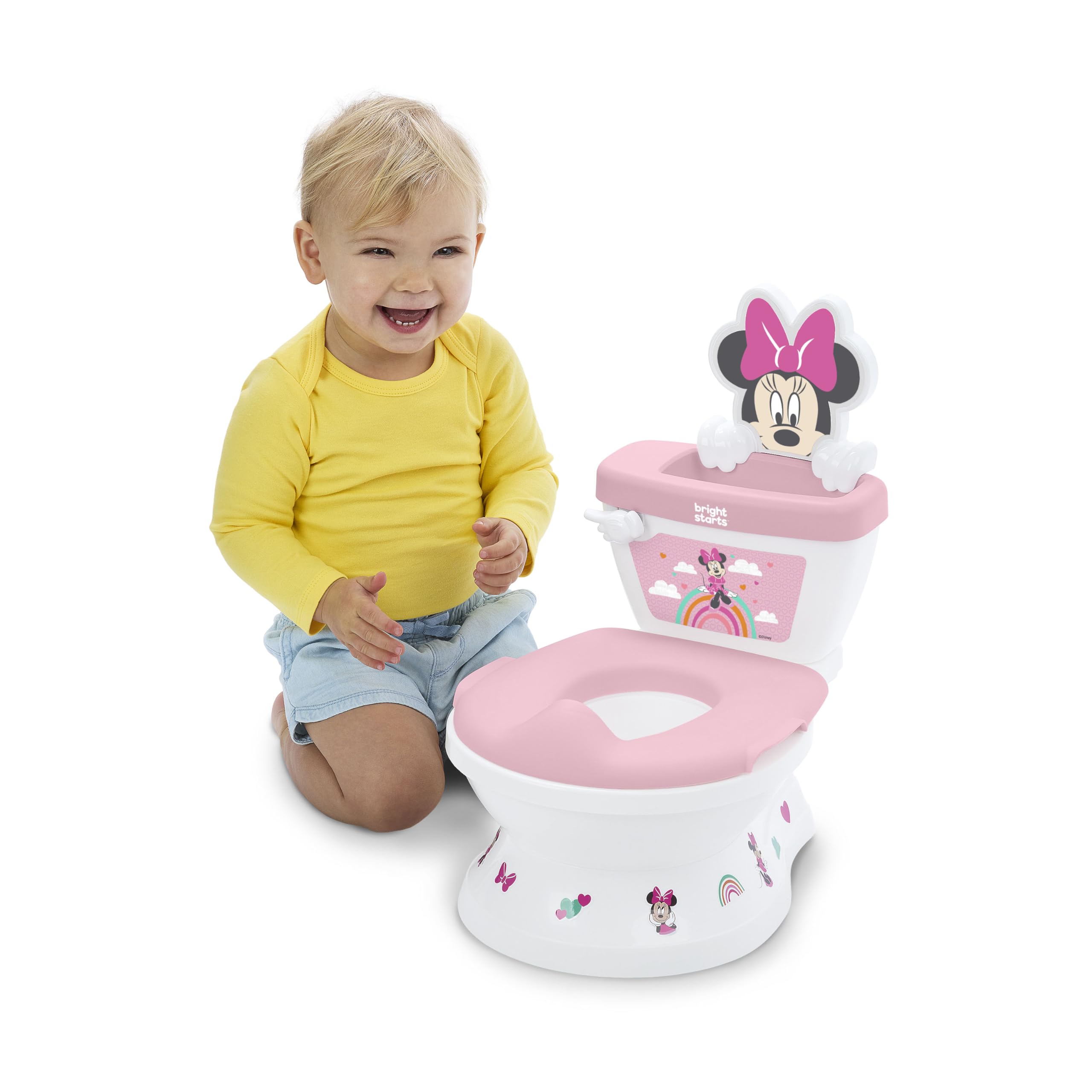 Bright Starts Disney Junior Minnie Mouse My Size Potty Training Toilet, Toddler Potty Chair with Flushing & Cheering Sounds, Removable Seat with Splash Guard & Handles, Ages 18+ Months, Up to 50 lbs
