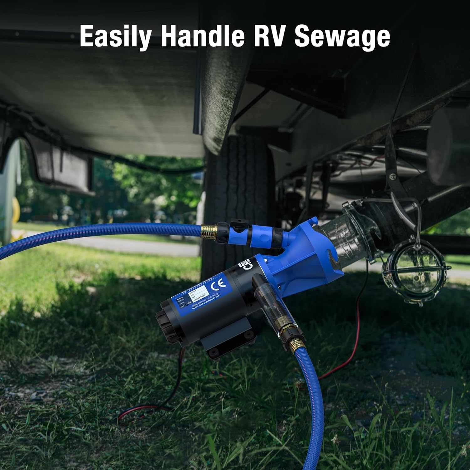 CrestWave RV Macerator Pump - Fast 4-Minute Emptying for RV & Boat Tanks | 12GPM, 10FT Lift | 12V 144W Copper Motor, SK5 Blades, Full Protection Kit | Hose Included