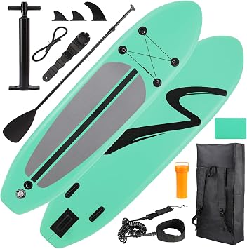 TLSUNNY 10FT Inflatable Stand Up Paddle Board W/Full Accessories, Beginner Inflatable SUP Board W/Non-Slip EVA Deck, Lightweight, Stable Wide, Pump, Repair Kit, Paddle, Leash, Backpack for All Skill
