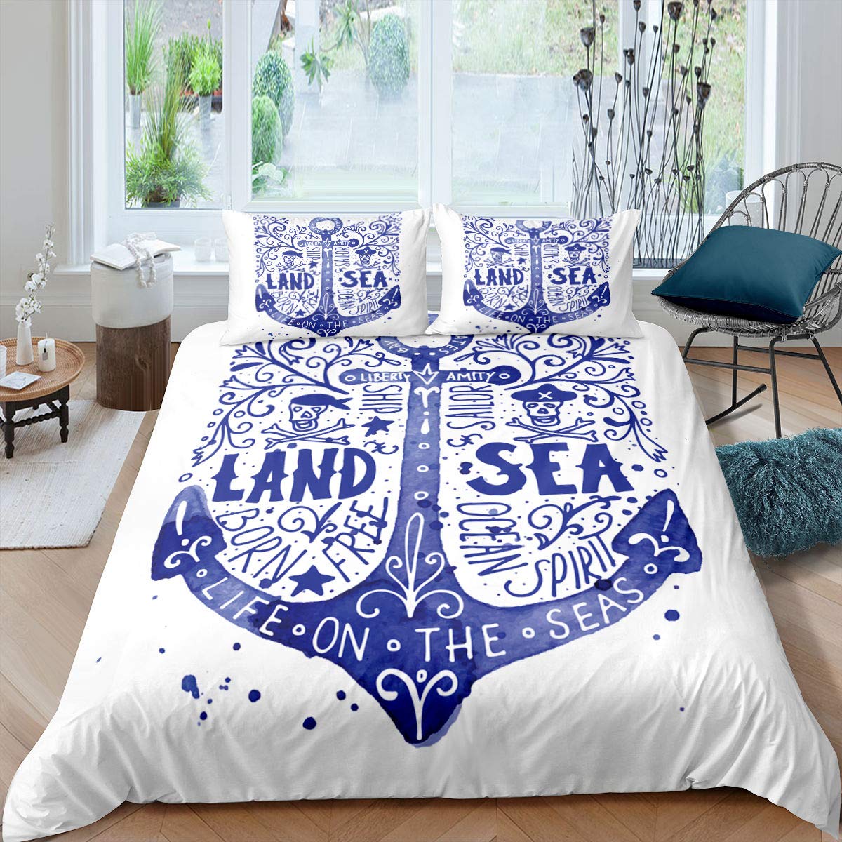 Nautical Sailboat Comforter Set For Kids And Adults, Twin Size Anchor