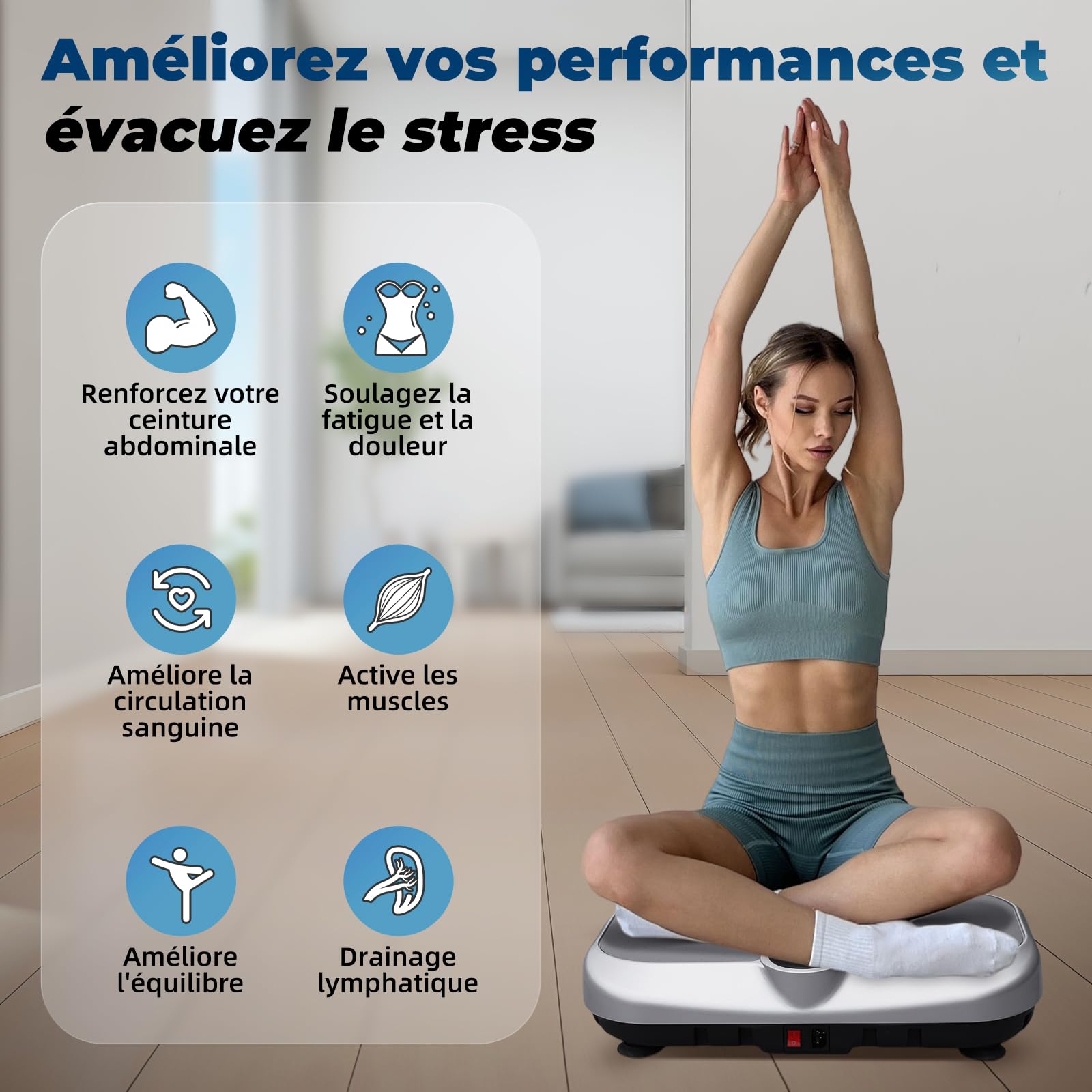 Plateforme Vibrante 150KG avec Bandes de Résistance et Télécommande, Plaque vibrante Fitness avec 120 Niveaux de Vibration et 9 Programmes d'entraînement Automatiques, Haut-Parleur Bluetooth