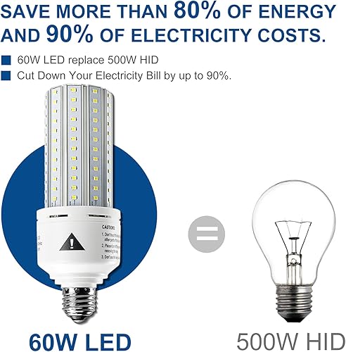 Miniatura 5 de Mafuken - Bombilla LED equivalente a 500 W, 7500 lúmenes, bombillas LED de 60 W, súper brillante, 5000 K, luz blanca fría, base media E26/E27 para