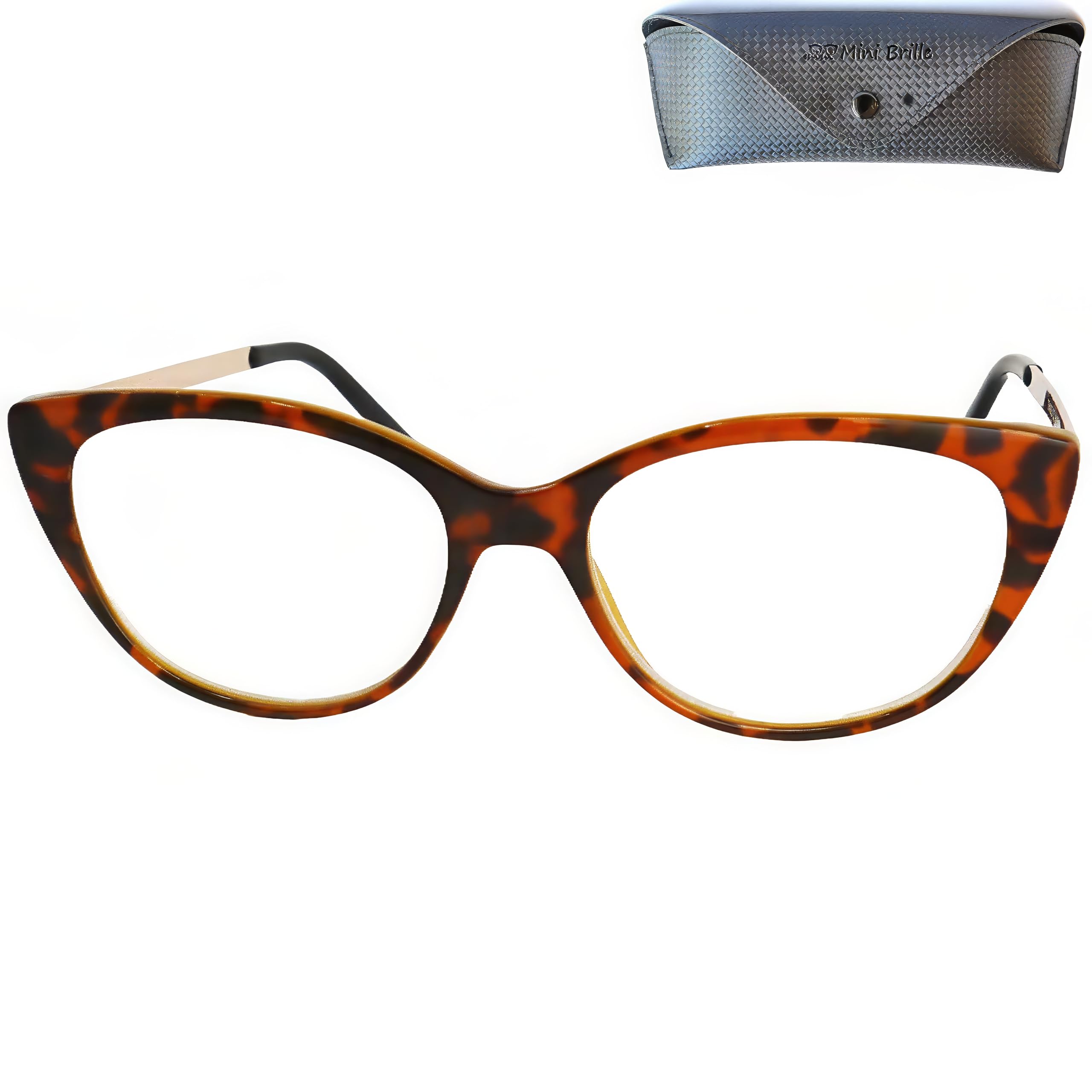 Mini Brille Women's Tortoiseshell Brown - Cat Eye Reading Glasses With Large Lenses, Including Free Trendy Case, Plastic Frame With Metal Temples (Tortoiseshell Brown), Reading Glasses + 1.50 Magnification