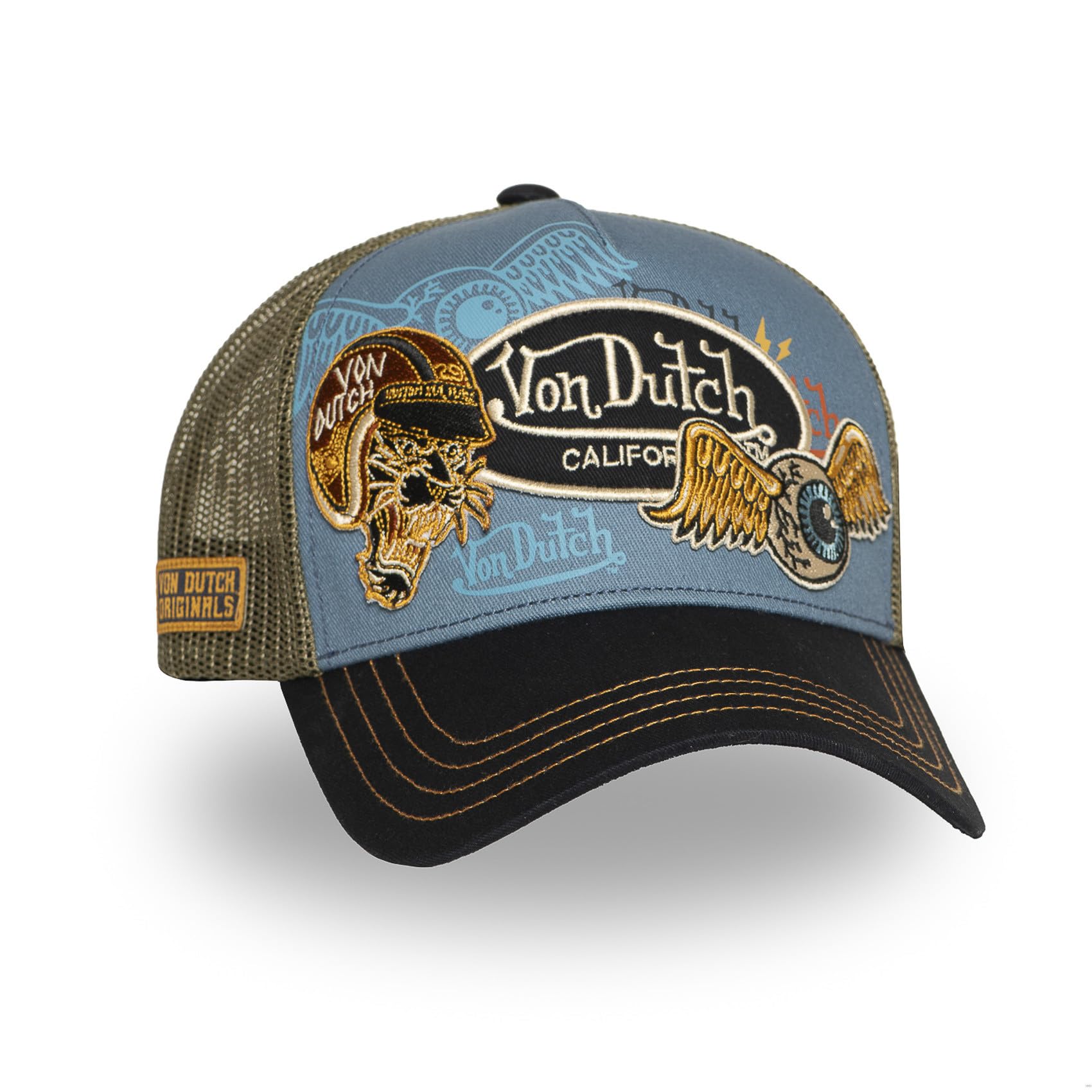 Von Dutch Czapka męska i damska z naszywkami, regulowana czapka typu trucker Snapback