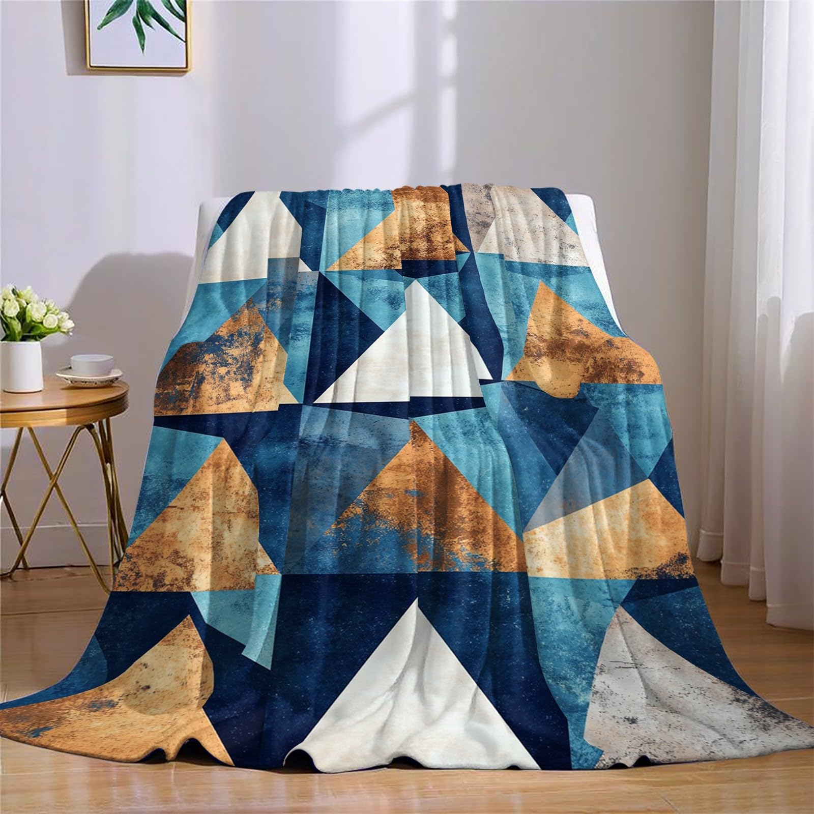 Coperta Modelli geometrici astratti 220 x 240 cm Stampa Plaid Pile Flanella Morbida Calda Coperta Soffice per Divano Camera da Letto Ufficio e Viaggi, blu