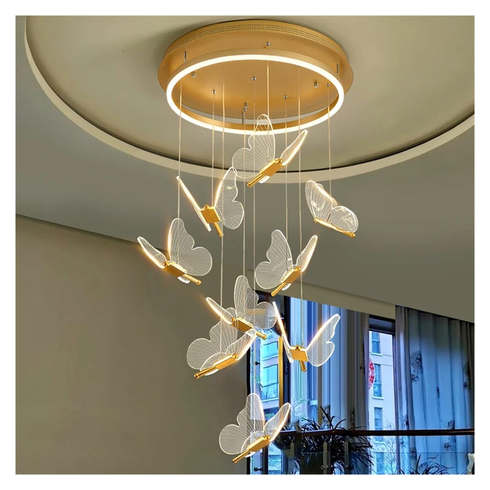 Suspension LED Acrylique en Forme de Papillon, Lustre de Plafond, décoration pour Salon, Chambre, Hall, escalier, Lampe Suspendue Longue (9 têtes)