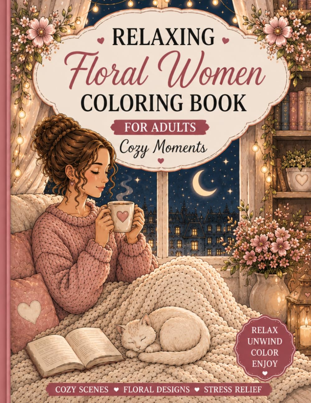 Relaxing Floral Women Coloring Book for Adults: Cozy Moments
