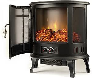 e-Flame USA Regal Freestanding Electric Fireplace Stove - 3-D Log and Fire Effect (Black)