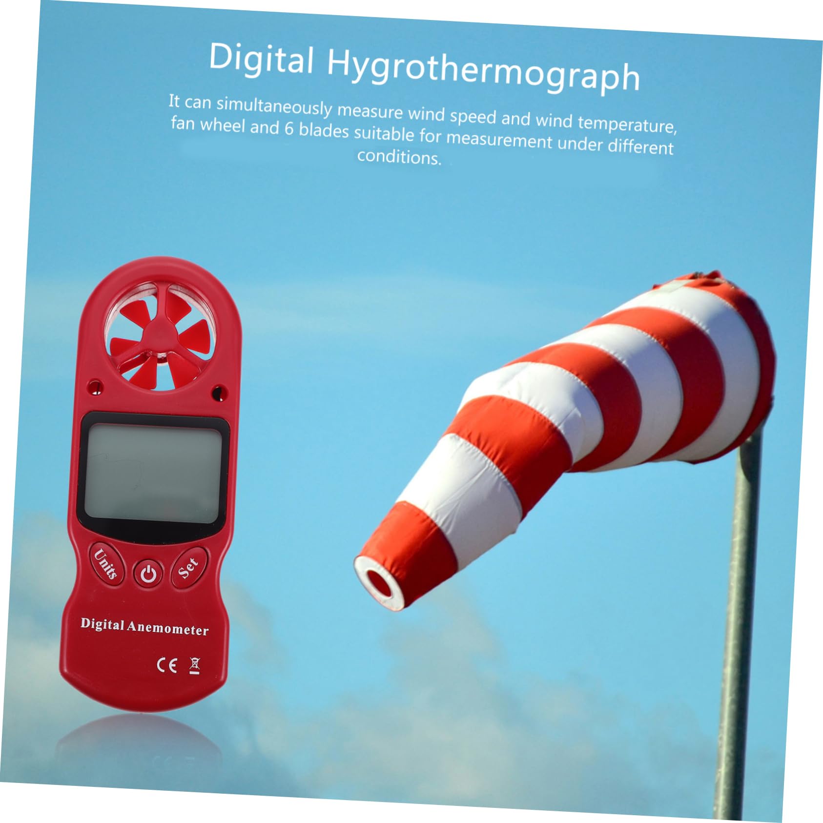 Cabilock Mini Higrotermógrafo Anemómetro Portátil con Pantalla Lcd, Medición de Temperatura y Velocidad del Aire, sin Batería, para Uso Industrial
