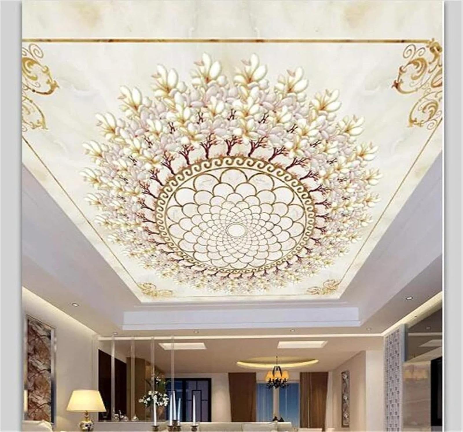 Xlming 300Cm×210Cm(B×H) Abstract Creative Three Dimensional Floral Marble Effect 3D Wallpaper Silky Texture Home Study Office Grey Dining Room Sofa Bedroom Living Room Tv Backdrop-300Cm×210Cm