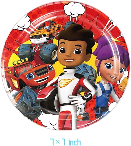 Miniatura 3 de El paquete de 40 suministros para fiesta de Blaze and The Monster incluye 20 platos, 20 servilletas para la decoración de fiesta de cumpleaños Blaze