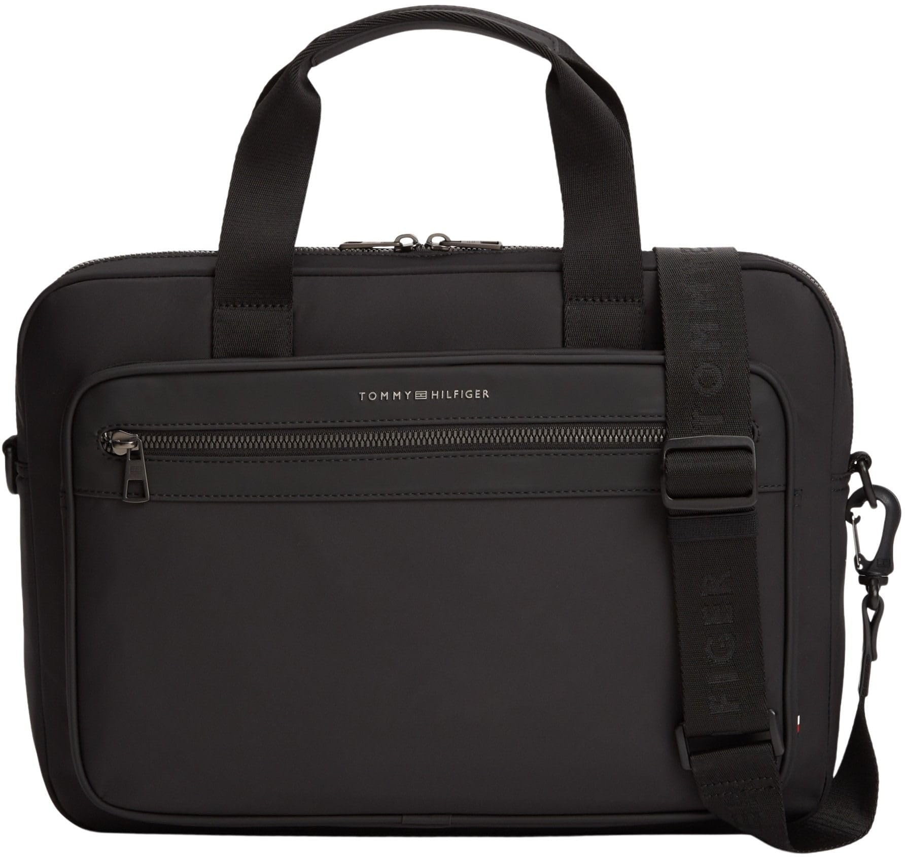 Tommy Hilfiger Men's Black Metal Logo Laptop Bag