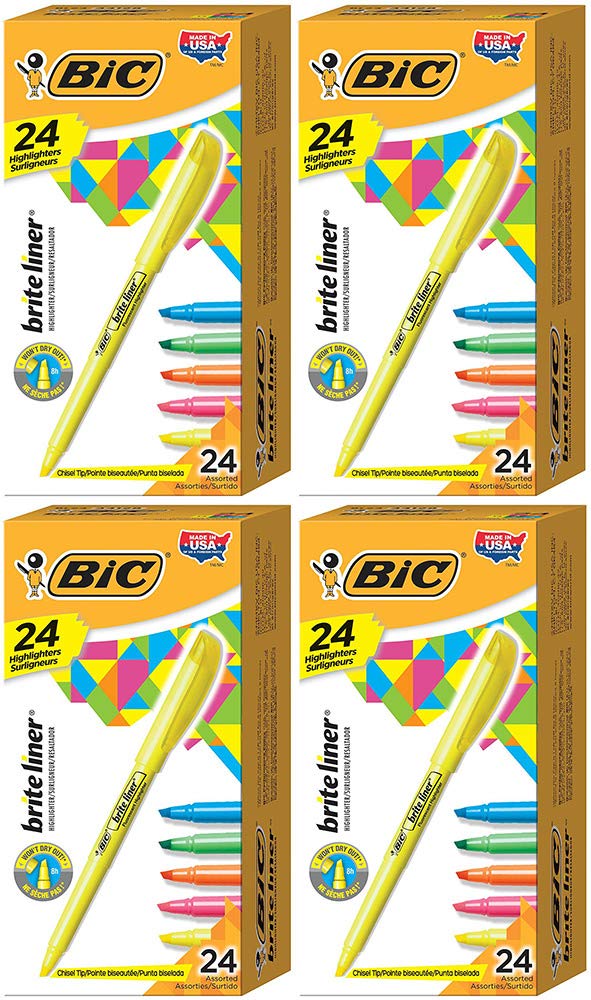 BIC Brite Liner Textmarker, Keilspitze, verschiedene Farben, 24 Stück (4 Boxen)