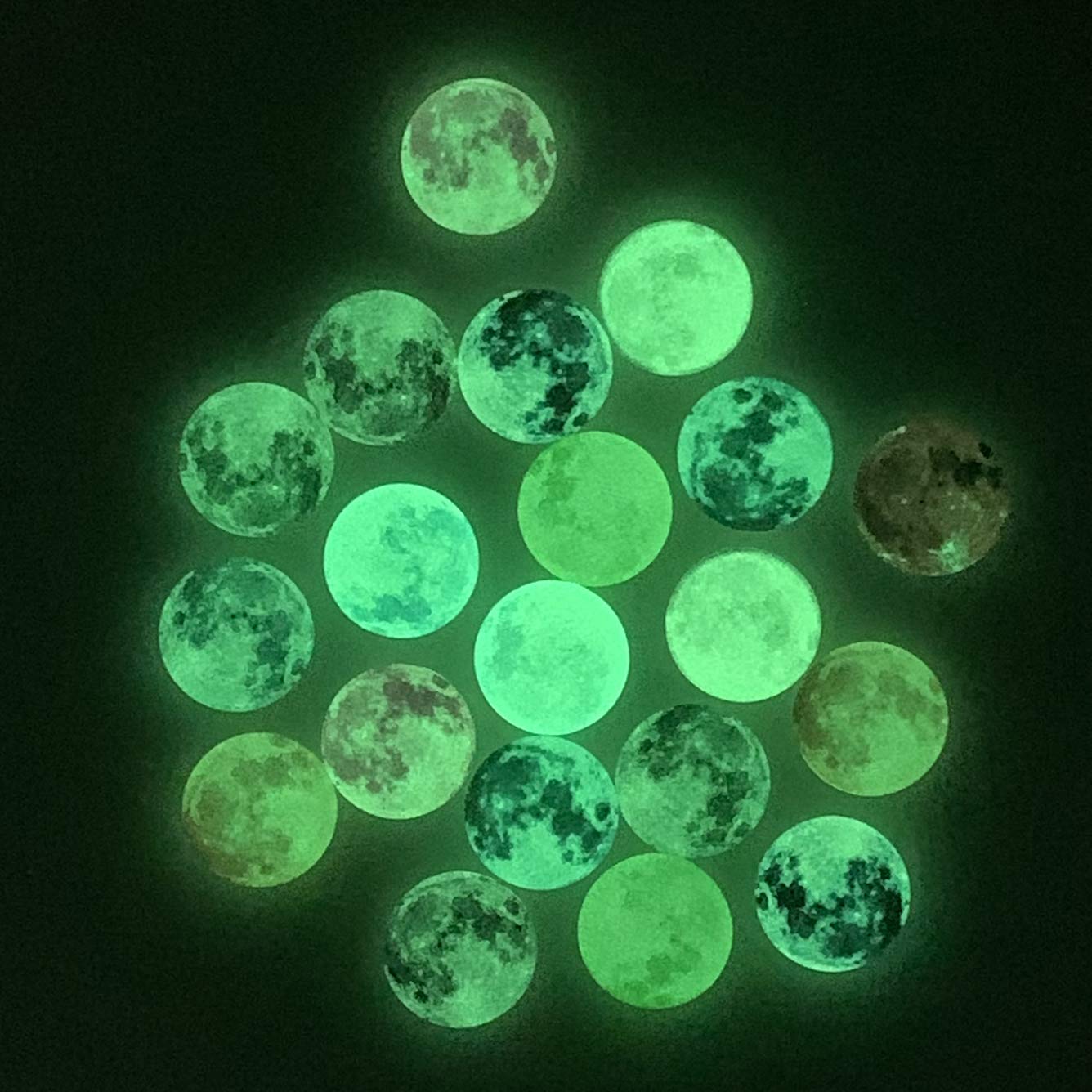 20Pcs 20mm Glow in the Dark Glass Moon Lunar Round Dome Glass Cabochons Flatback for DIY Craft Necklace Bracelet Pendant Making Beads