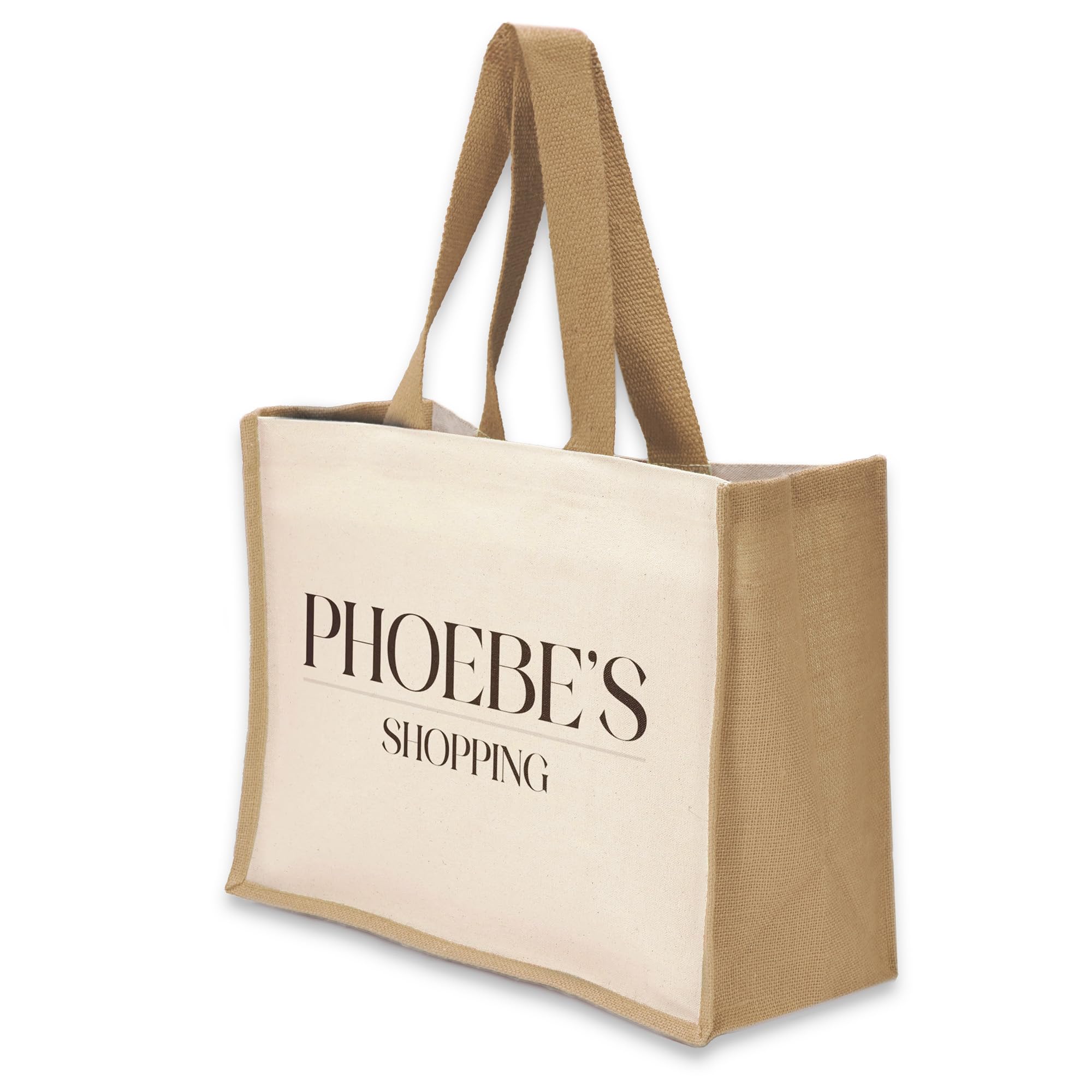 A1 Graphics Ltd Personalised Tote Bag Custom Large Jute Shopping Bag With Custom Name & Text (Natural)