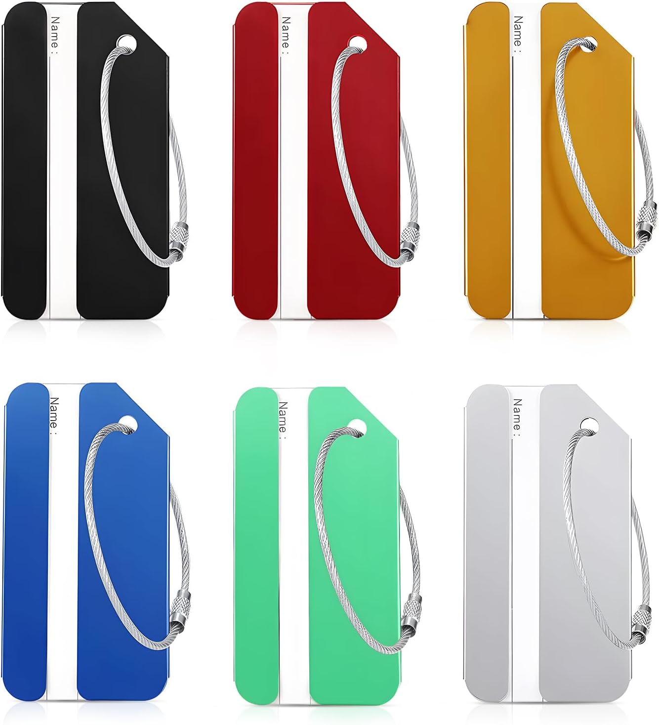 GALAMAX 6 Pcs Luggage Tags for Suitcases, Metal Luggage Labels with Steel Loop and Waterproof Name ID Card, Aluminium Bag Tags for Luggage Suitcase Identifier, Secure Travel Labels for Luggage-6 Color
