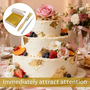 200 Sheets Edible Gold Leaf for Cakes,Gold Leaf Edible for Cakes,Imitation Edible Gold Leaf Sheets with Brush Tweezer,Gold Paper,Gold Foil Sheets for Crafts,Resin Art,Furniture,Canvas, Decorating