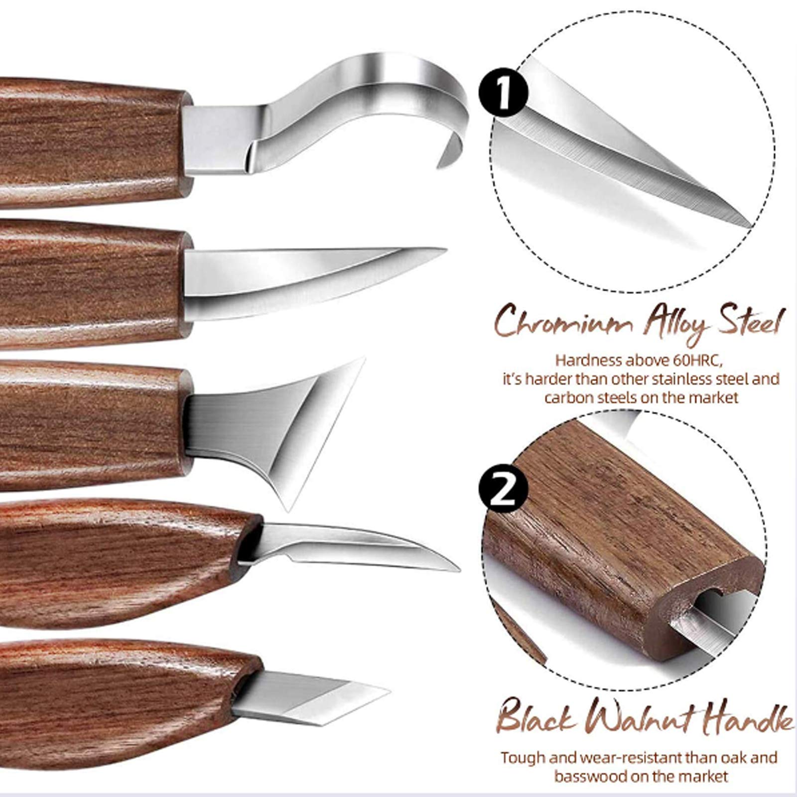 Ensemble d'outils de Sculpture sur Bois 7 en 1 pour débutants, Outil à Crochet, Outil à Bois, Outil à Grain, Outil Oblique, Outil de Coupe pour cuillère, Bol, Tasse et menuiserie générale