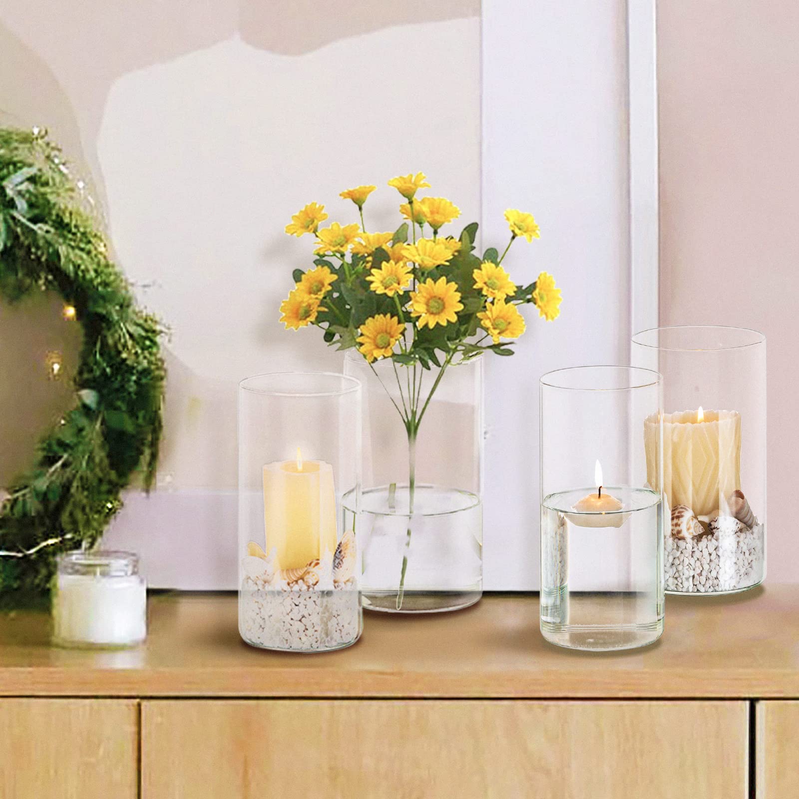 Lot De 4 Vases Cylindriques En Verre Transparent 15 Cm - Pour Bougies, Mariages, Décoration, Sans Fond, Qualité Borosilicate