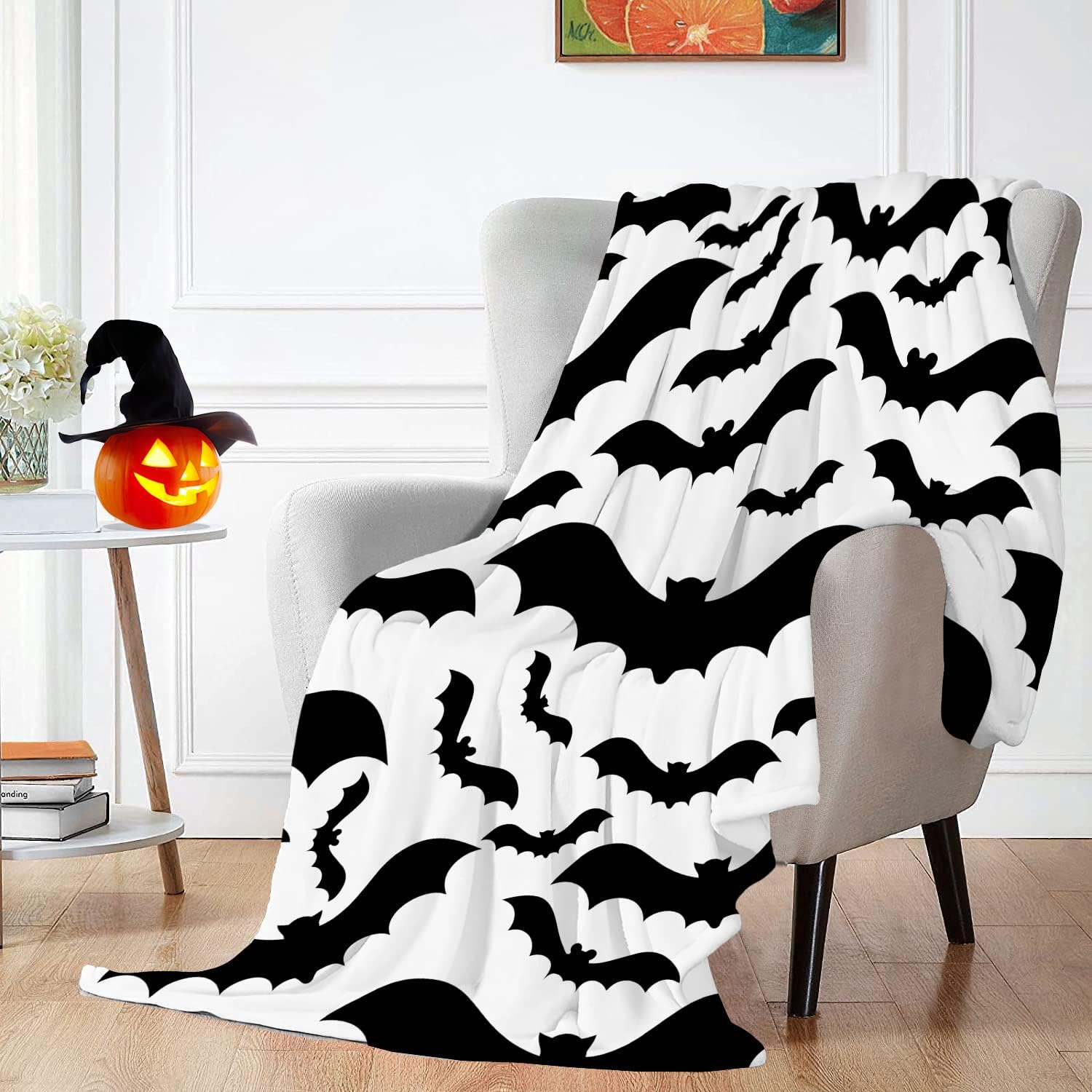 Jbralid Halloween Throw Blankets Halloween Horror Black and White Throw Blanket Lightweight Cozy Flannel Blanket for Bedroom Living Rooms Couch Sofa Bed Home Decorations 40x50 Inch image 3