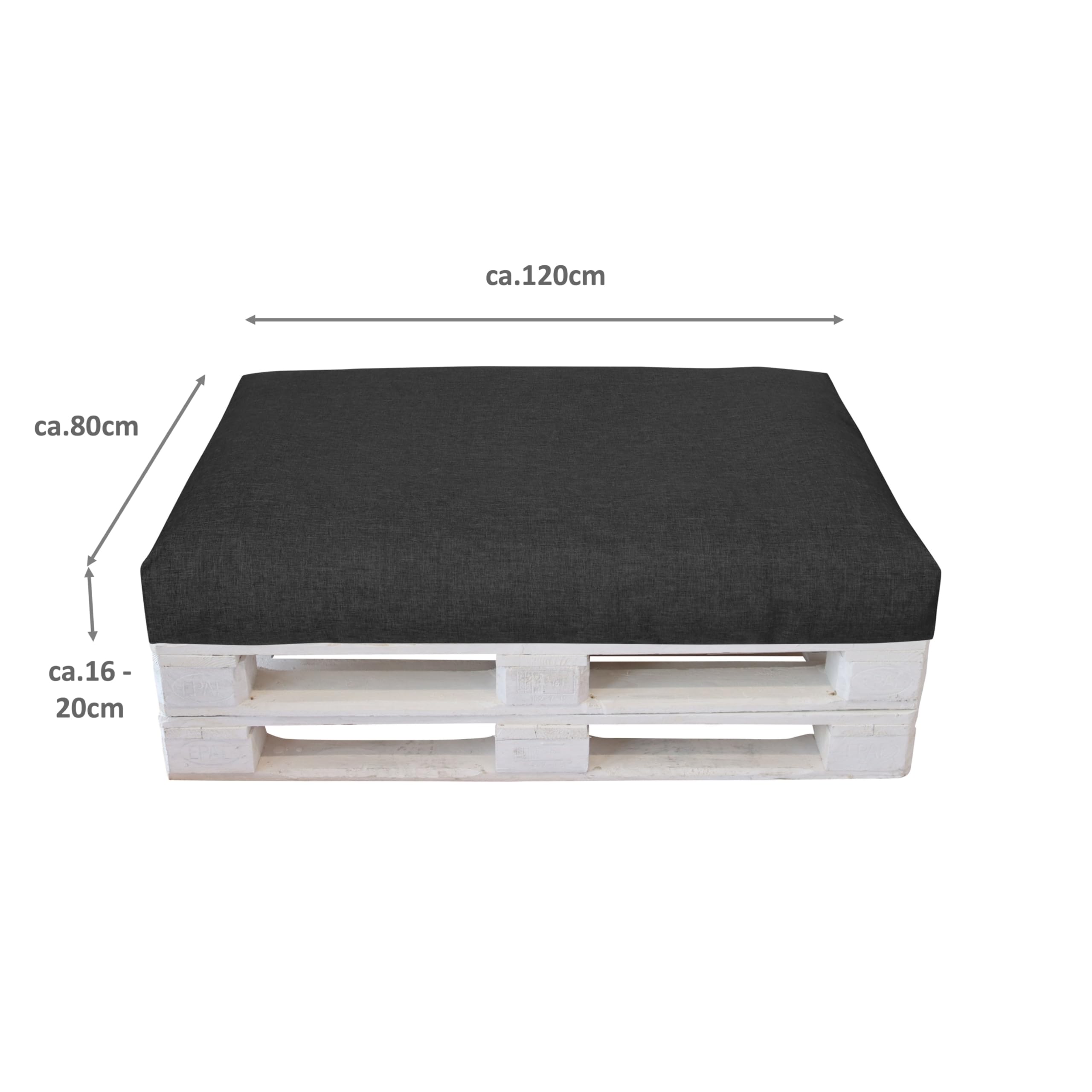LILENO HOME Funda de cojín para palé, color antracita, funda de repuesto para asiento de 120 x 80 x 16 – 20 cm – Funda acolchada para palés europeos – Cojín para palés exterior funda para muebles de